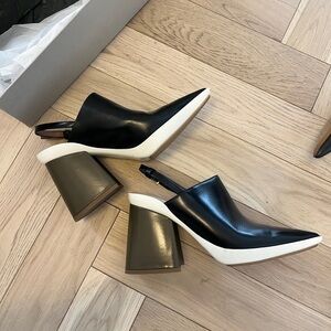 New Marni black leather pointed toe heeled mules size 37/US 7